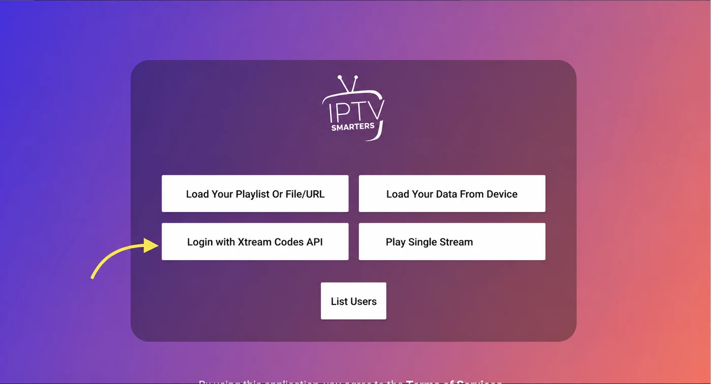 Choose the Xtream Codes login option.